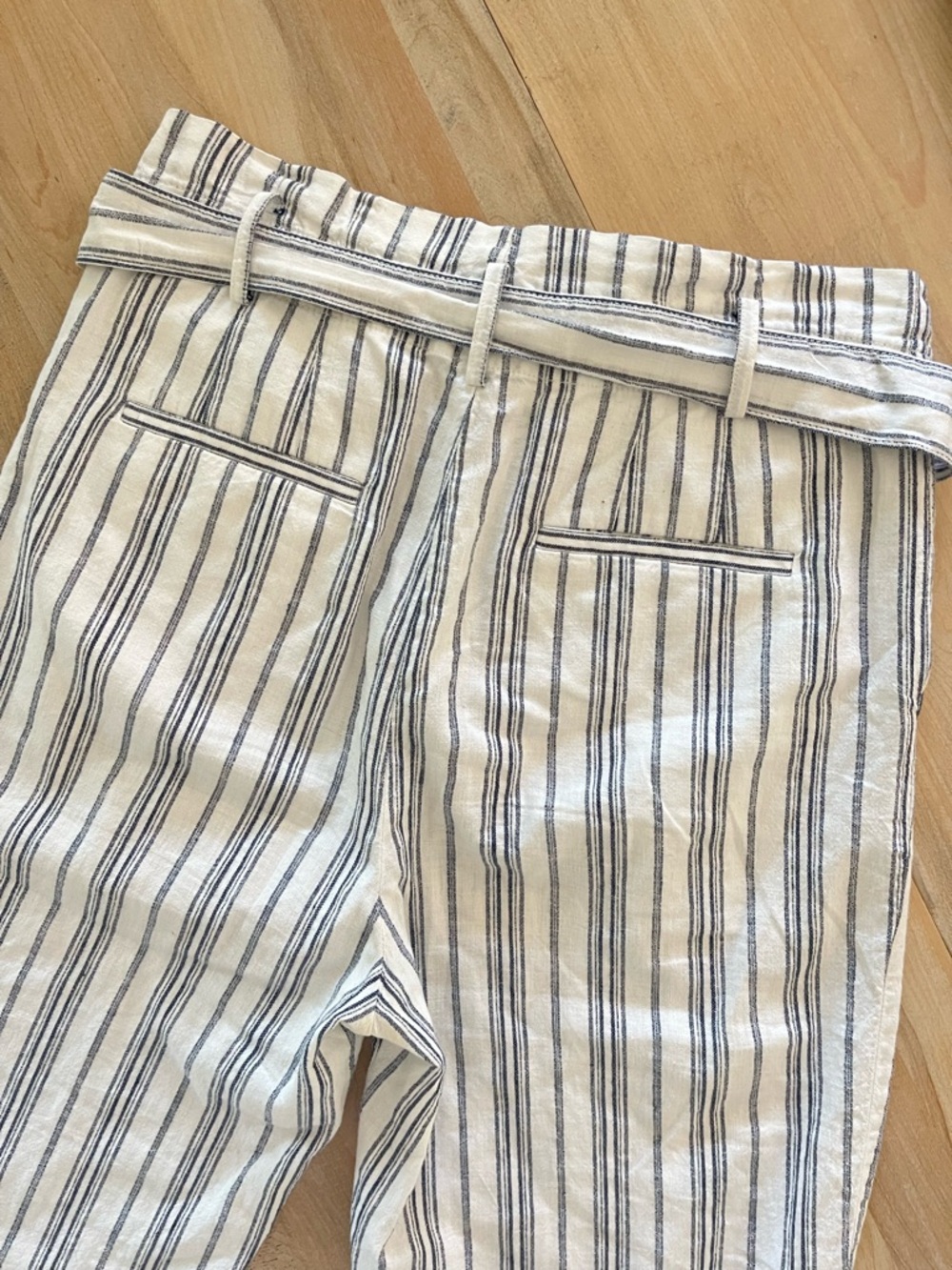 Madewell Linen Paperbag Pants Size 10 Coastal Stripe Crop Tie Waist Summer - Picture 5 of 14